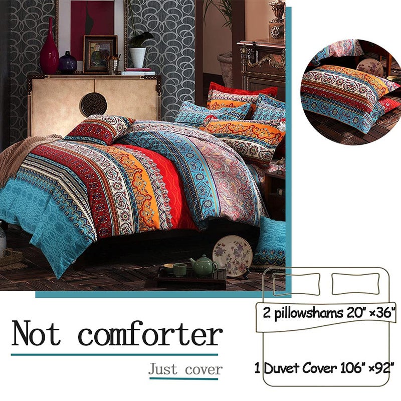 FADFAY Boho Duvet Cover Set 100% Brushed Cotton Colorful Stripe Exotic Style Bohemian Bedding Set Soft and Warm Bedding with Hidden Zipper Closure, 3 Pieces King/California King - Image 2